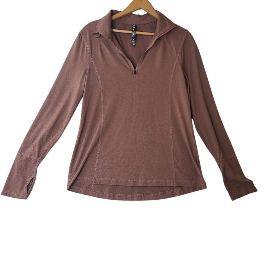 Lukka Lux Womens Quarter Zip Long Sleeve Top M Brown